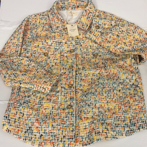 ANTHEWAY Jackets & Blazers - ANTHEWAY Women's Multicolor Tweed Button-Down Jacket